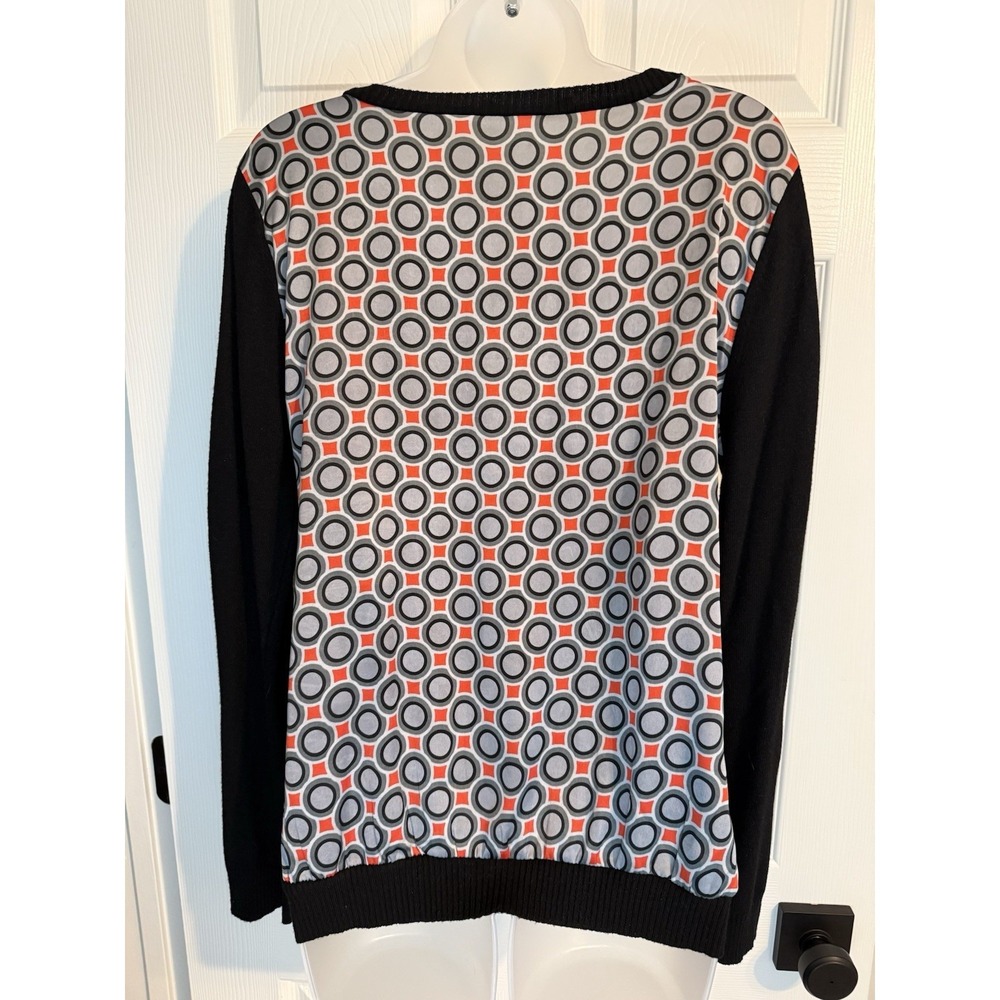 Forever 21 Vintage Y2K Black Red Mixed Media Knit Sweater Geometric Print Back L - Picture 3 of 7